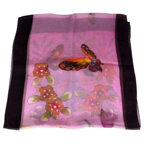 Schal aus Seide, Seidenschal, handbemalt, mehrfarbig,lila,türkis, 4754